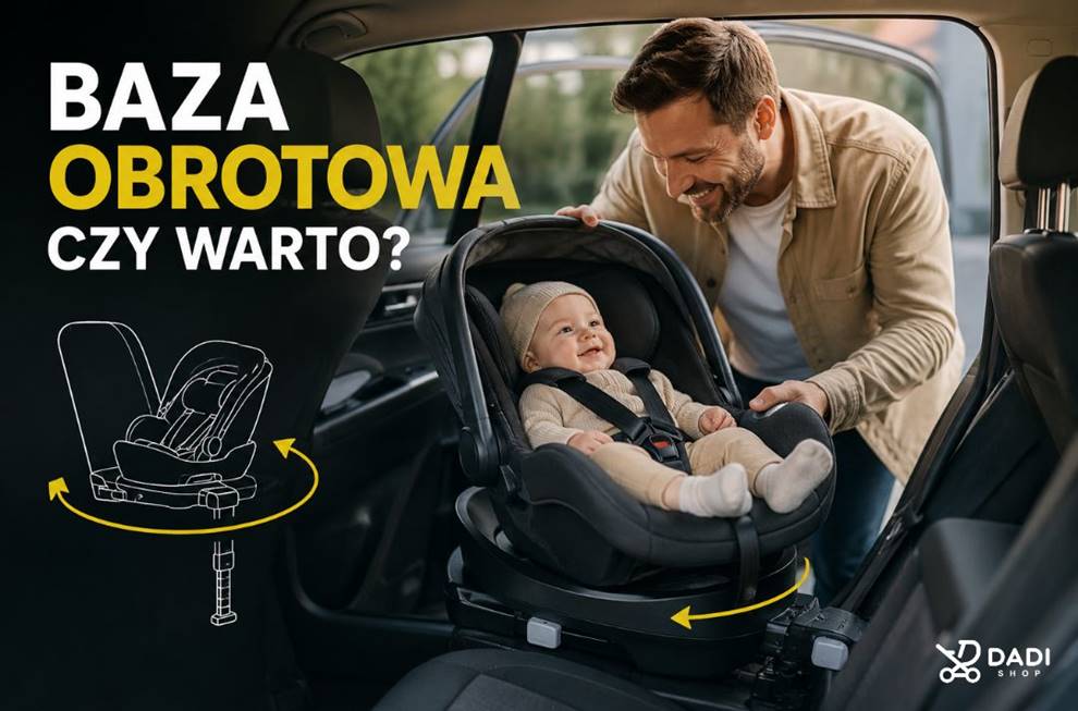 Baza obrotowa do fotelika ISOFIX ułatwia wkładanie dziecka do samochodu.
